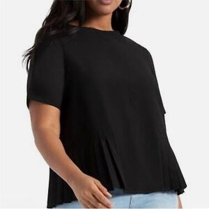 Eloquii black short sleeve‎ pleated ruffle hem oversized blouse size 24
